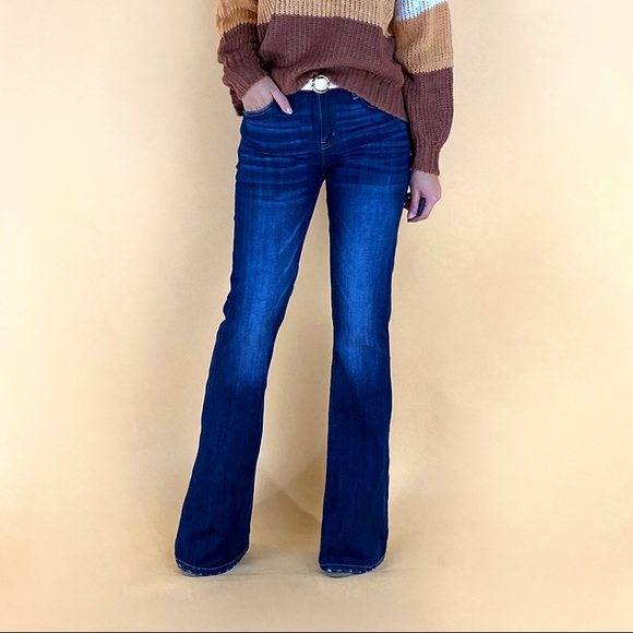 New Kan Can Flared Dark Denim Jeans - Picture 5 of 7